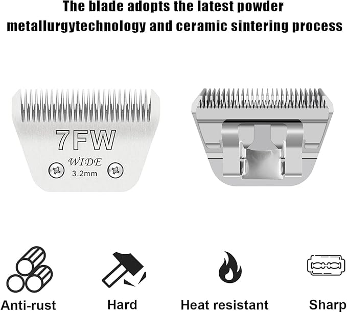Audoc 2PCS 7FW Wide Blades for Dog Grooming Blades Compatible with Andis,Oster A5,Wahl km10 Dog Clippers,Size-#7FW, 1/8-Inch Cut Length (3.2mm)(2pcs #7FW)