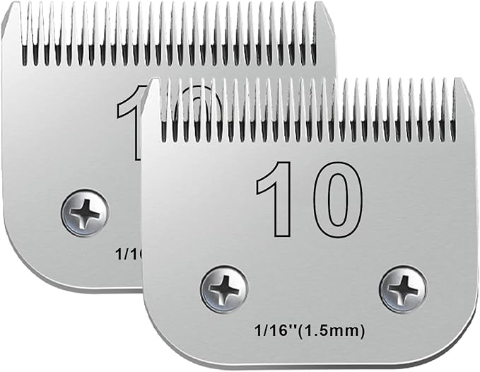 Audoc 2PCS 10 Blades Dog Grooming Blades Compatible with Andis,Oster A5,Wahl km10 Dog Clippers,Size-#10, 1/16-Inch Cut Length (2pcs #10 (1.5mm))