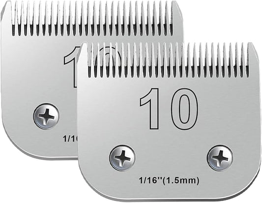 Audoc 2PCS 10 Blades Dog Grooming Blades Compatible with Andis,Oster A5,Wahl km10 Dog Clippers,Size-#10, 1/16-Inch Cut Length (2pcs #10 (1.5mm))