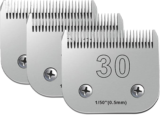 Audoc 30 Blades for Dog Grooming Blades Compatible with Andis,Oster A5,Wahl km10 Dog Clippers,Size-#30, 1/50-Inch Cut Length (0.5mm)(3pcs #30)