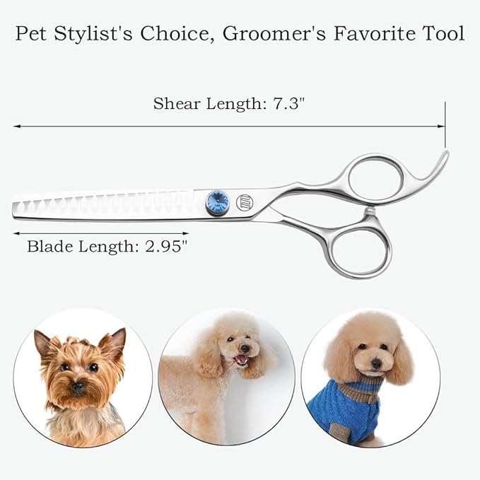 Moontay Professional Dog Grooming Straight, Curved, Thinning/Blending/Chunking Scissors Kit, JP-440C Stainless Steel Pet Cat Hair Cutting/Trimming Shears, Silver
