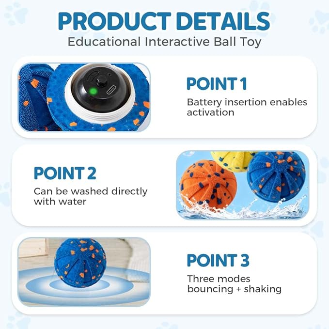 2025 Upgraded Smart Interactive Dog Balls, Auto Rolling Dog Toys for Aggressive Chewers , Waterproof Smart Shaking Pet Bounce Electric Balls, Automatic Moving Toys for Small Medium Large Dogs (Blue)