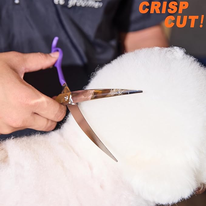 High-end Professional Dog Grooming Curved Scissors Pet Curved Shears 8 Inches Extremely Very Sharp Made Of Stainless Steel Alloy By Hand For Dog Cat Groomer