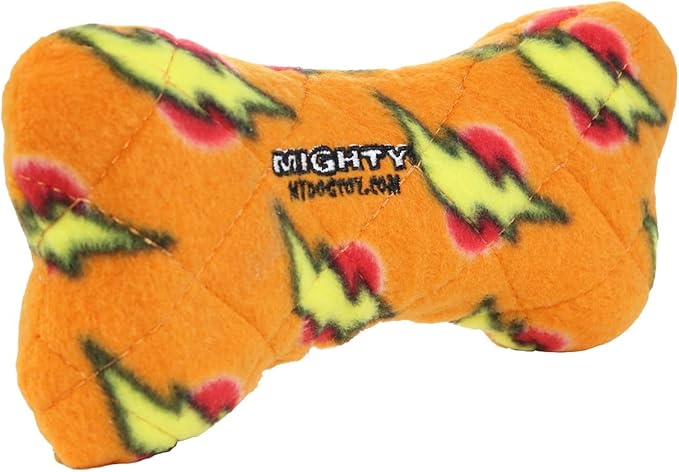 MIGHTY- NO Stuff Bone– Squeaky Plastic Core. 2-in-1 Toy. Made Durable, Strong & Tough. Interactive Play Dog Toy (Tug, Toss & Fetch). It Floats. (Orange, Medium)