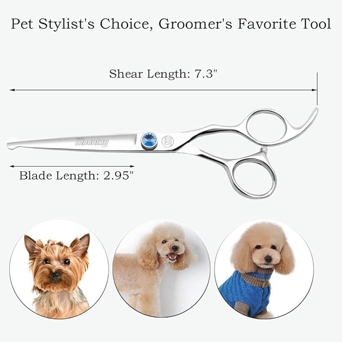 Moontay Professional Dog Grooming Straight, Curved, Thinning/Blending/Chunking Scissors Kit, JP-440C Stainless Steel Pet Cat Hair Cutting/Trimming Shears, Silver