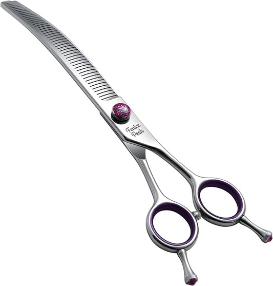 Fenice Peak 7.5" Professional Dog Grooming Scissors 55% Thinning, 30-Degree Curved Blender, Japanese 440C Gromming Shear for Trimming Dogs Cats and Other Pets face and paws