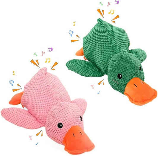 Duck Dog Toys, 2026 New Calming Duck Toy for Dogs, Indestructible Dog Toys for Aggressive Chewers, Interactive Squeaky Dog Chew Puppy Toy for Small Medium Large Dogs (Green+Pink)