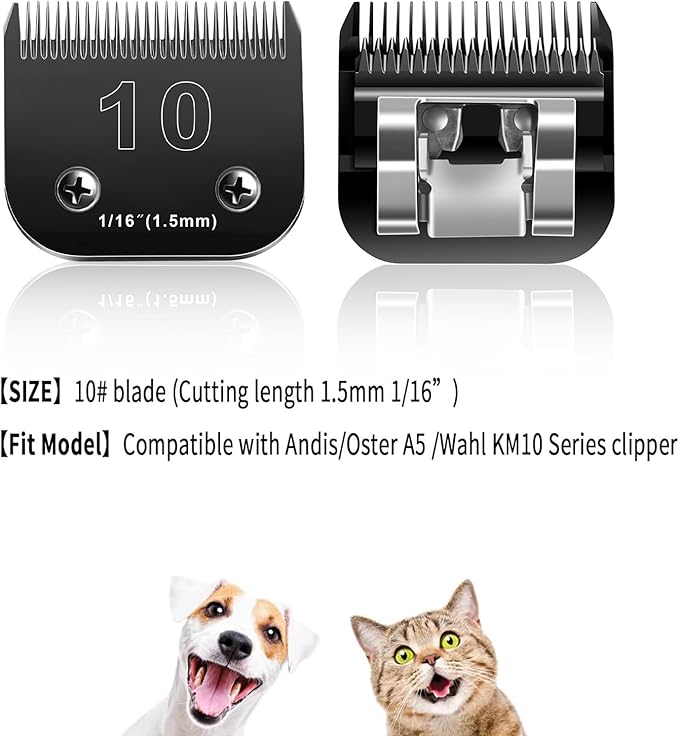 Audoc 10 Blades Dog Grooming Blades Compatible with Andis/Oster A5/Wahl KM-10 Series Dog Clippers,Detachable Clipper Replacement Blade (6PCS Black-#10+30+40+4FC+5FC+7FC)