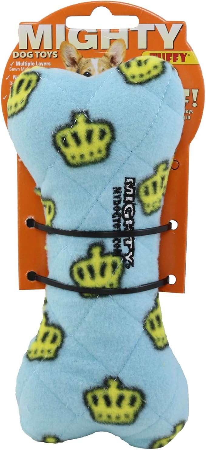 MIGHTY- NO Stuff Bone– Squeaky Plastic Core. 2-in-1 Toy. Made Durable, Strong & Tough. Interactive Play Dog Toy (Tug, Toss & Fetch). It Floats. (Blue, Medium 2 Pack)