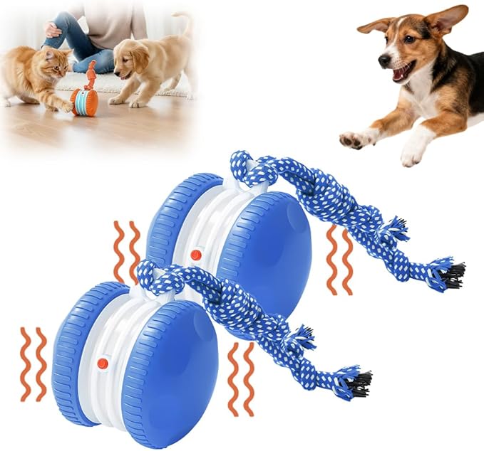 Interactive Dog Toys, 2026 Upgrade Self Moving Ball with Smart 360° Random Rotation, Chew Resistant Automatic Toy for Boredom, for Indoor Play on Tile Wood Floor Carpet (Blue 2PCS)