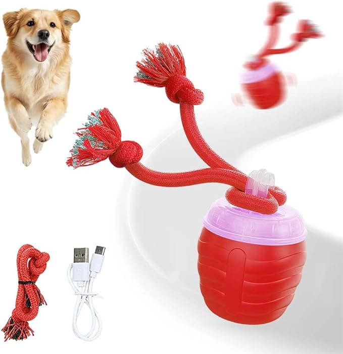 Interactive Dog Toys, 2026 Upgrade Interactive Rolling Cat Dog Ball Toy, Rechargeable Automatic Moving Dogs Toy Wicked Ball for Boredom Medium Small Puppy Dogs (Red)