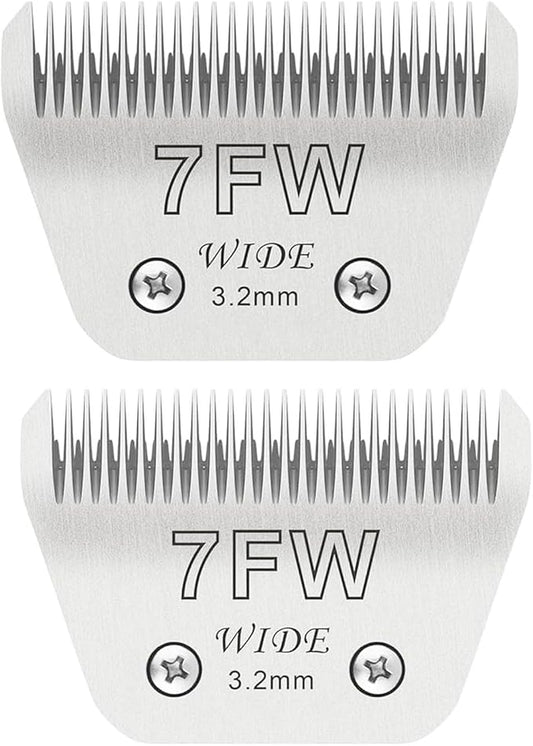 Audoc 2PCS 7FW Wide Blades for Dog Grooming Blades Compatible with Andis,Oster A5,Wahl km10 Dog Clippers,Size-#7FW, 1/8-Inch Cut Length (3.2mm)(2pcs #7FW)