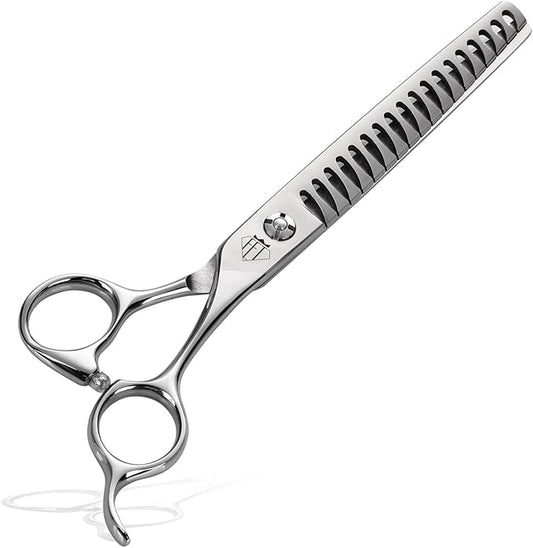 Dog Grooming Scissors: Professional Grooming Scissors for Pet High Precision CNC-Cut Blades, Silver (Chunker, 7")
