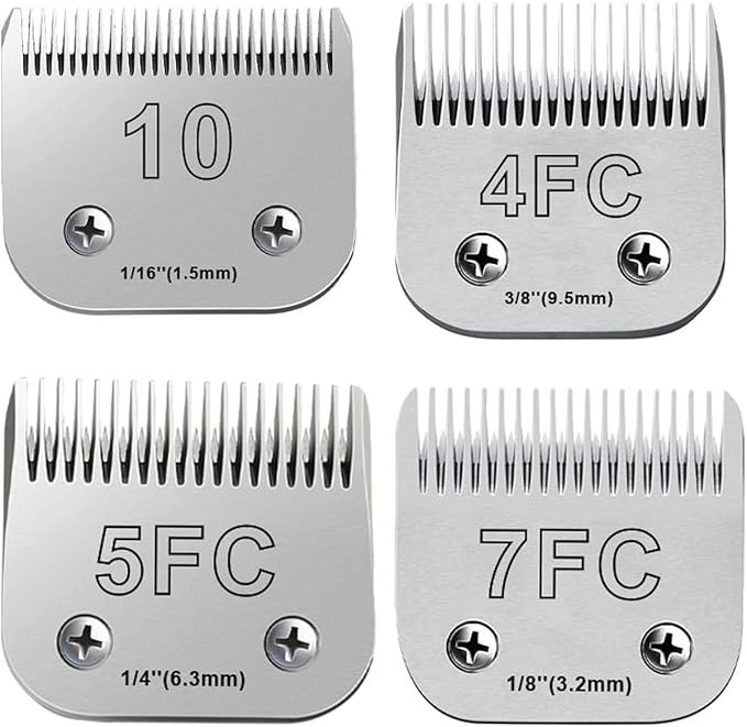 Audoc 4PCS Dog Grooming Blades Compatible with Andis,Oster A5,Wahl km10 Dog Clippers,Detachable Dog Clipper Replacement Blade for Dog Cat Horse Animal Size -#10+4FC+5FC+7FC