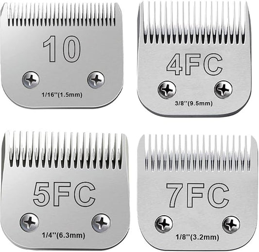 Audoc 4PCS Dog Grooming Blades Compatible with Andis,Oster A5,Wahl km10 Dog Clippers,Detachable Dog Clipper Replacement Blade for Dog Cat Horse Animal Size -#10+4FC+5FC+7FC