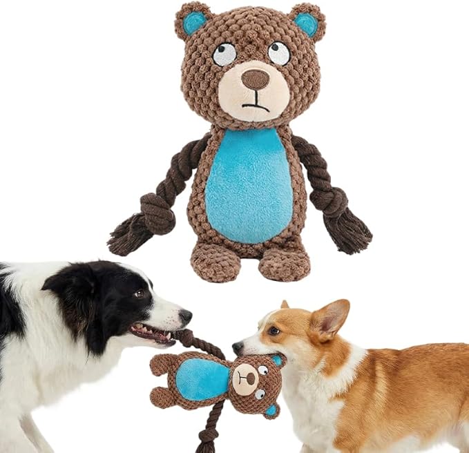 Plush Dog Chew Toys,2026 New Squeaky Dog Toy for Aggressive Chewers, Indestructible Dog Toy for Small Medium Large Dogs to Keep Them Busy Puppy Teething Toy (Bear)