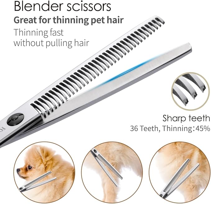 Professional 7.5" Dog Grooming Scissors Kit 4pcs, JP 440C Stainless Steel Curved Blender Straight Chunker Shears for Dog Cat and Pets (7.5 in Kit, Gold)