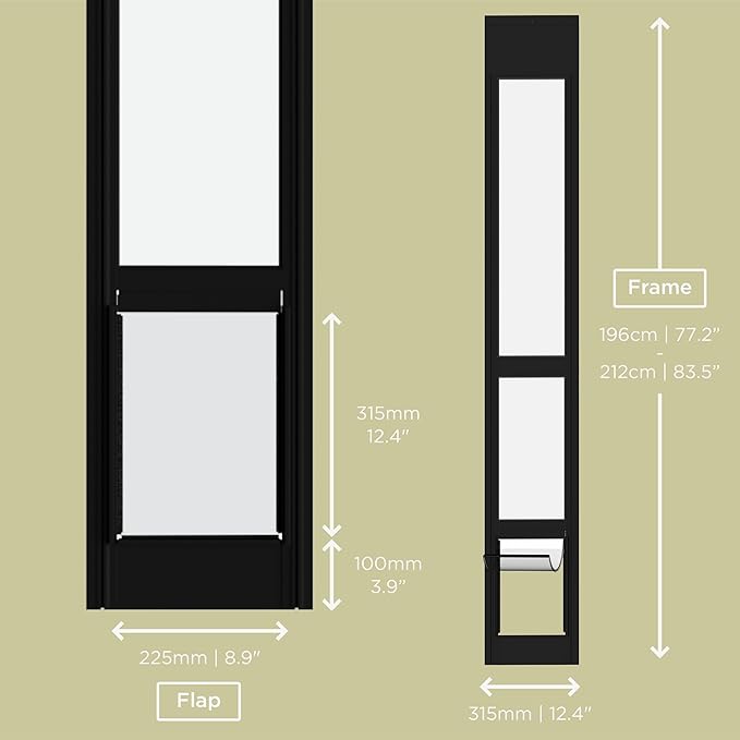 Hakuna Pets Black Glass Patio Pet Door for Sliding Doors, Medium | Adjustable Height 77.2” – 83.5”, Damage-Free or Permanent Install, Locking Panel Included
