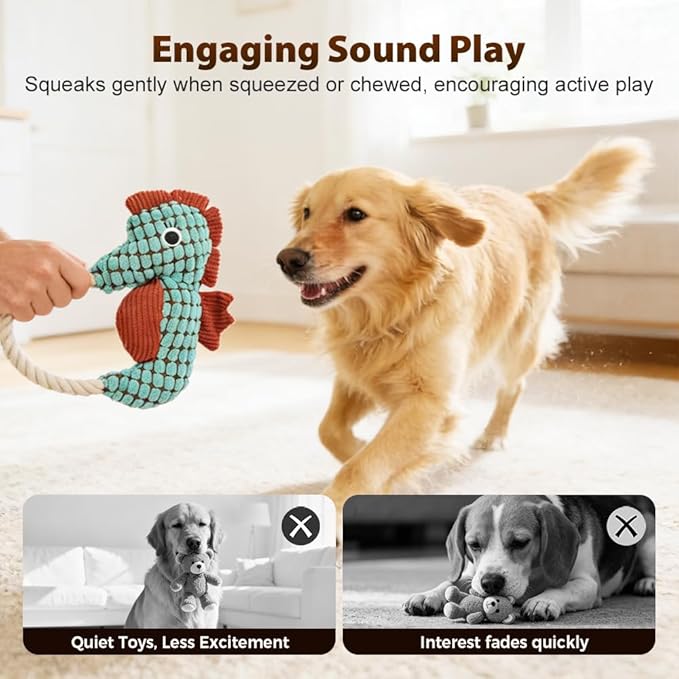 Indestructible Lush Squeaky Toys Indestructible Chew Toy, New Durable Plush Dog Toys for Aggressive Chewers, for Small Medium Large Dogs (Purple Seahorse)