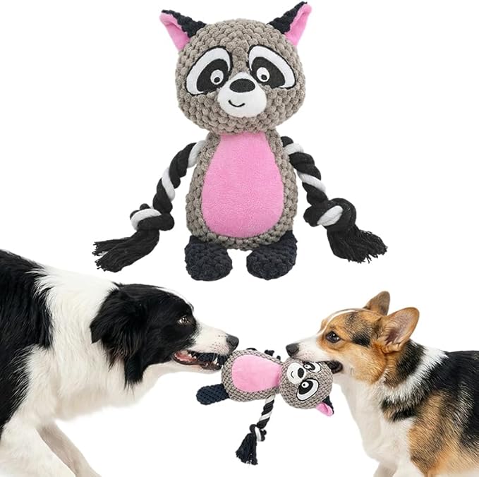 Plush Dog Chew Toys,2026 New Squeaky Dog Toy for Aggressive Chewers, Indestructible Dog Toy for Small Medium Large Dogs to Keep Them Busy Puppy Teething Toy (Raccoon)