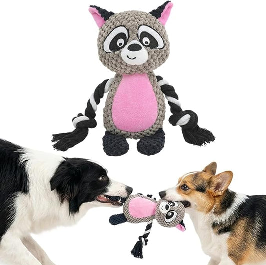 Plush Dog Chew Toys,2026 New Squeaky Dog Toy for Aggressive Chewers, Indestructible Dog Toy for Small Medium Large Dogs to Keep Them Busy Puppy Teething Toy (Raccoon)