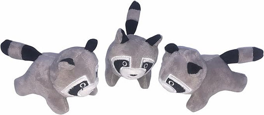 Glow Pups Raccoon Dog Toy 3 Pack with Squeaker, Plush Hide and Seek Dog Toys for Small to Medium Dogs, Burrow Replacement Animals, Woodland Gray, 3 x 5 x 2 inches