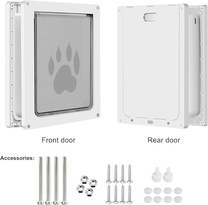 CEESC Dog Door for Pets Up to 45 lb, Weatherproof Pet Door for Cats and Dogs, Durable, Snap-in Closing Panel Included, Suitable for Interior and Exterior Doors(Medium White)