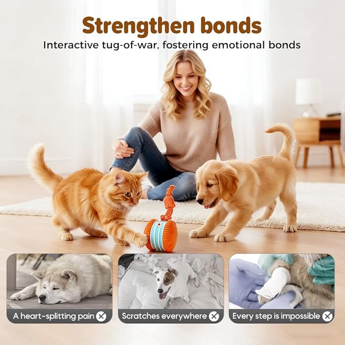 Interactive Dog Toys, 2026 Upgrade Self Moving Ball with Smart 360° Random Rotation, Chew Resistant Automatic Toy for Boredom, for Indoor Play on Tile Wood Floor Carpet (Orange 2PCS)