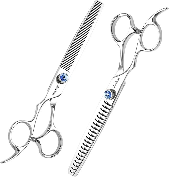 7 Inch Left Handed Dog Grooming Scissors Set, Japan VG10 Steel Professional Pet Shears, 18/50 Teeth Dog Cutting Scissors with Safety Noiseless Blunt Tip, 30% 65% Thinning Shear for Dogs Cats