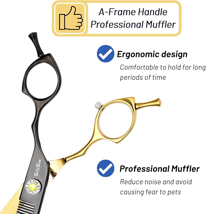 7.5inch 25° Curved Thinning Shears for Dog Grooming Scissors, 56 Teeth High-end Dog Trimming Scissors, VG10 Steel Sharp Blender, Ergonomic Professional Pet Shears for Dogs Cats Face Paws Limbs Groomer