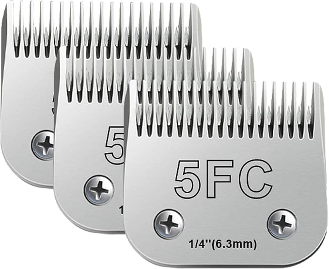 Audoc 3pcs 5FC Blades for Dog Grooming Blades Compatible with Andis,Oster A5,Wahl km10 Dog Clippers,Size-#5FC, 1/4-Inch Cut Length (6.3mm) (3pcs #5FC (6.3mm))