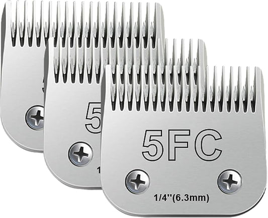Audoc 3pcs 5FC Blades for Dog Grooming Blades Compatible with Andis,Oster A5,Wahl km10 Dog Clippers,Size-#5FC, 1/4-Inch Cut Length (6.3mm) (3pcs #5FC (6.3mm))