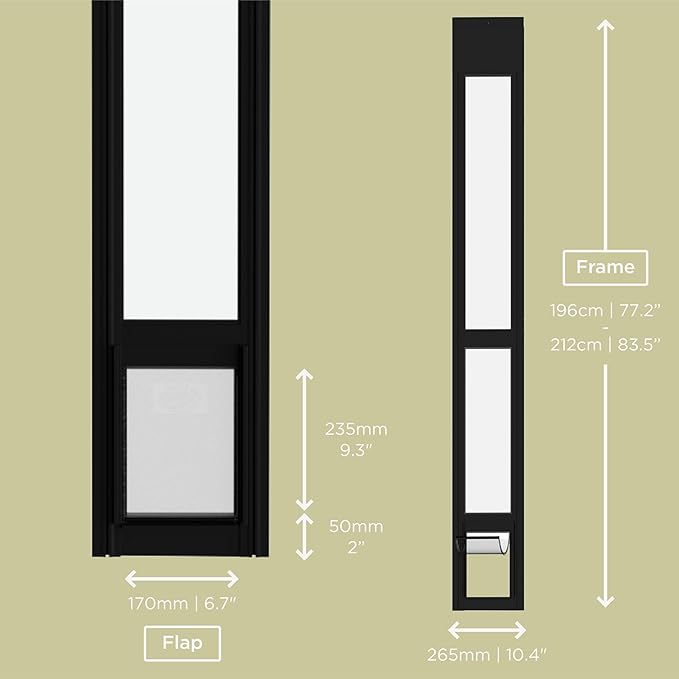 Hakuna Pets Black Glass Patio Pet Door for Sliding Glass Doors, Small | Min Height 77.2” – 83.5”, Damage-Free or Permanent Installation, Durable Aluminum Frame, Locking Panel Included