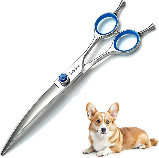7.5inch 25° Curved Dog Grooming Scissors Professional, Japanese VG10 Stainless Steel Sharp, Comfortable Dog Scissors for Grooming Groomer, Ergonomic Handle, Pet Cutting Shears for Dogs Cats Face Paws