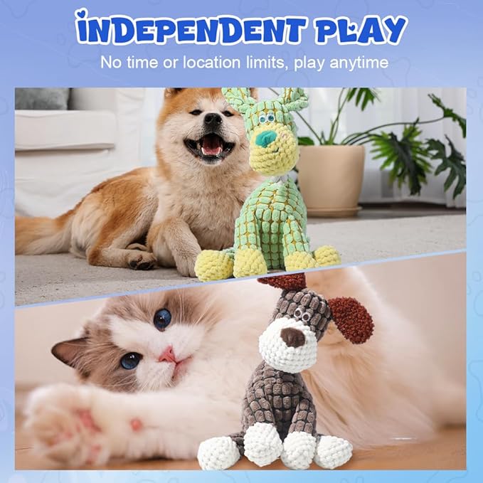 Indestructible Lush Squeaky Toys Indestructible Chew Toy, New Durable Plush Dog Toys for Aggressive Chewers, for Small Medium Large Dogs (Brown Dog)