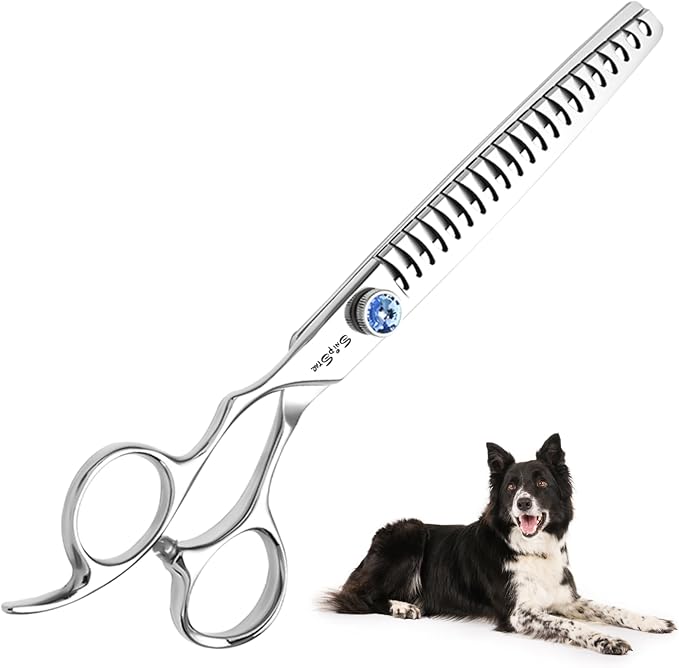7 Inch Left Handed 18 Teeth Chunker Dog Grooming Scissors, Japan VG10 Steel Professional Pet Shears, Dog Cutting Scissors with Safety Blunt Tip, Trimming Shearing for Dogs Cats, 65% Thinning Rate