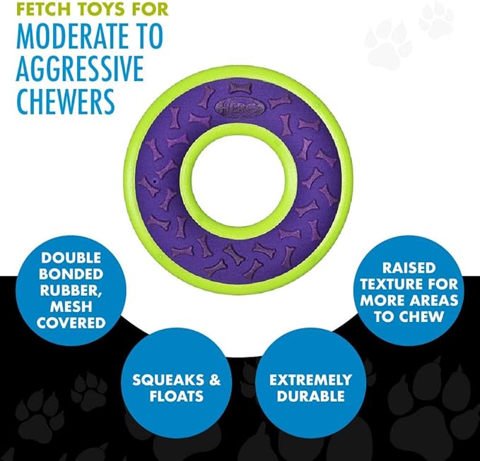 Hero Outer Armor, Fetch Ring Dog Toy, Floats & Squeaks, Blue