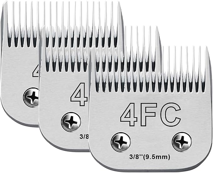 Audoc 3Pack 4FC Blades for Dog Grooming Blades Compatible with Andis,Oster A5,Wahl km10 Dog Clippers,Detachable Dog Clipper Blade for Dog Cat Horse Animal,Size-#4FC, 3/8-Inch Cut Length (9.5mm)