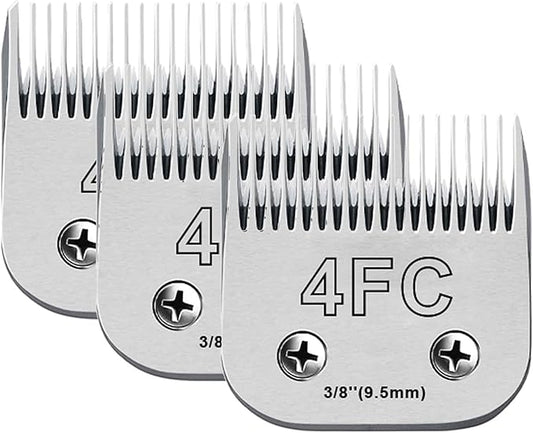 Audoc 3Pack 4FC Blades for Dog Grooming Blades Compatible with Andis,Oster A5,Wahl km10 Dog Clippers,Detachable Dog Clipper Blade for Dog Cat Horse Animal,Size-#4FC, 3/8-Inch Cut Length (9.5mm)