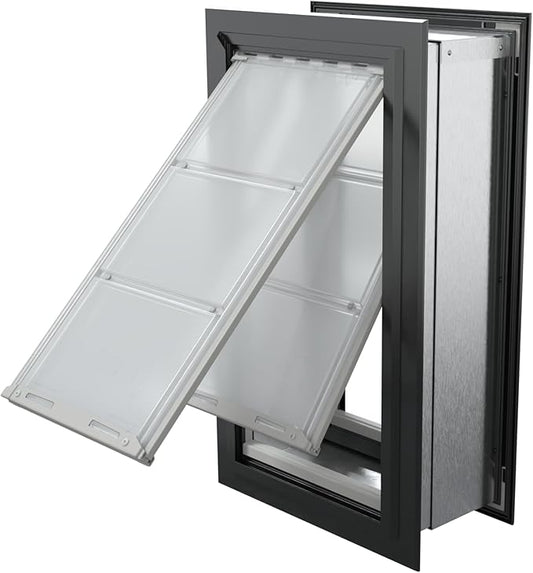 Endura Flap Giant Dog Door for Walls | Designed for Extra-Large & Tall Dogs | Energy Efficient Wall Mount Pet Door | Durable & Pet Safe | Black, Double Flap Wall Mount
