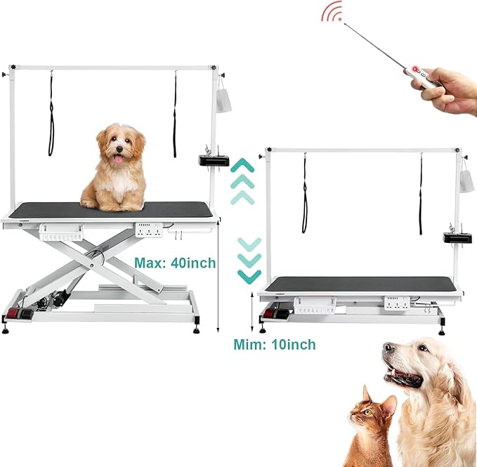 49'' Electric Dog Grooming Table, Ergonomic 400lbs Heavy Duty Grooming Table for Large Dogs at Home with 2 Nooses/Tool Organizer/Adjustable Arm/Foot Control (White)