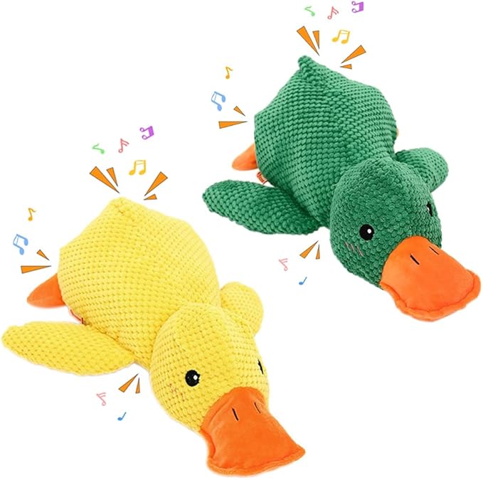 Duck Dog Toys, 2026 New Calming Duck Toy for Dogs, Indestructible Dog Toys for Aggressive Chewers, Interactive Squeaky Dog Chew Puppy Toy for Small Medium Large Dogs (Yellow+Green)