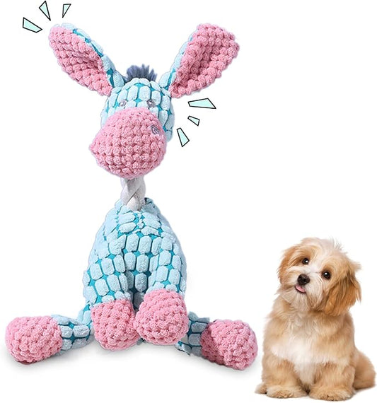 Indestructible Lush Squeaky Toys Indestructible Chew Toy, New Durable Plush Dog Toys for Aggressive Chewers, for Small Medium Large Dogs (Blue Donkey)