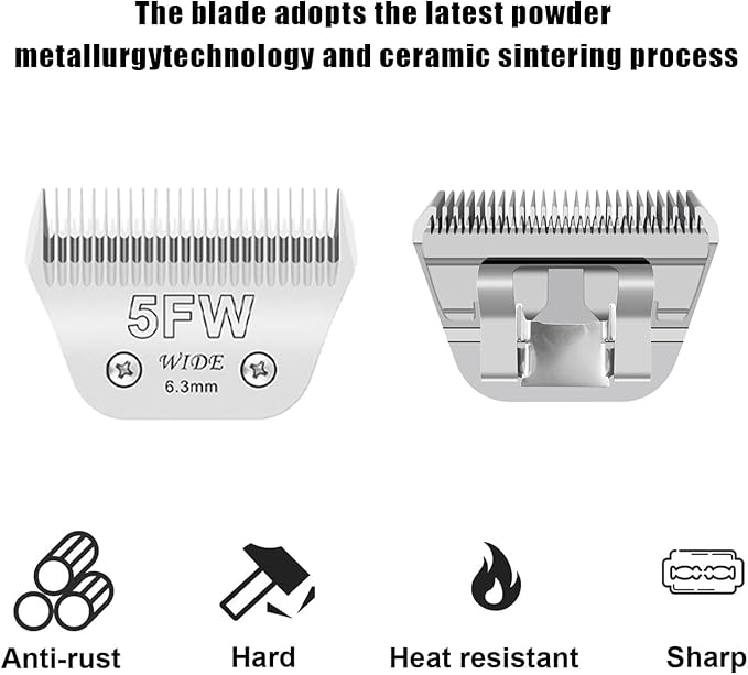 Audoc 2PCS 5FW Wide Blades for Dog Grooming Blades Compatible with Andis,Oster A5,Wahl km10 Dog Clippers,Size-#5FW, 1/4-Inch Cut Length (6.3mm)(2pcs #5FW)