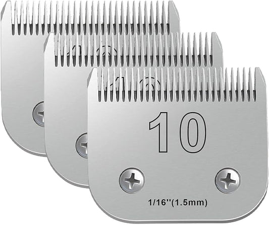 Audoc 3PCS 10 Blades Dog Grooming Blades Compatible with Andis,Oster A5,Wahl km10 Dog Clippers,Size-#10, 1/16-Inch Cut Length (3pcs #10 (1.5mm))