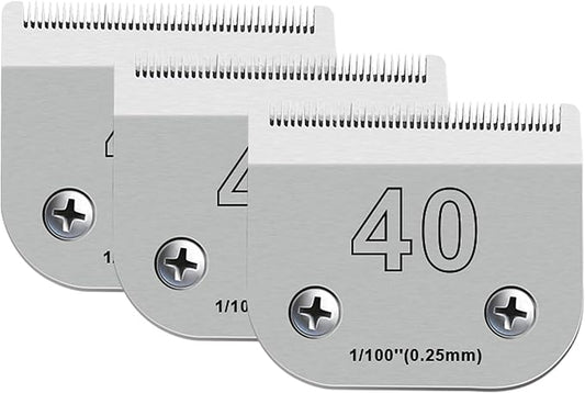 Audoc 40 Blades for Dog Grooming Blades Compatible with Andis,Oster A5,Wahl km10 Dog Clippers,Size-#40, 1/100-Inch Cut Length (0.25mm) (3pcs #40)