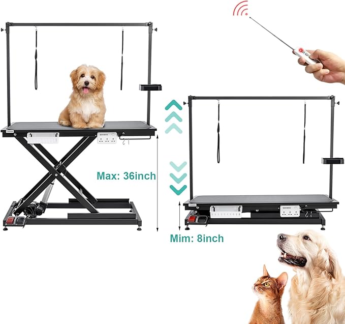 49'' Electric Dog Grooming Table, Ergonomic 400lbs Heavy Duty Grooming Table for Large Dogs at Home with 2 Nooses/Tool Organizer/Adjustable Arm/Foot Control (Black)