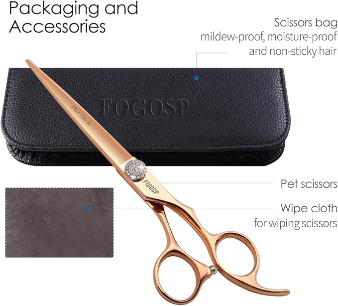 7'' Straight Dog Grooming Scissors Rose Gold Titanium Professional Pet Grooming Shears for Dogs Cat Japan 440C Right Handed Trimming Scissors for Teddy Shih Tzu (7,Straight)