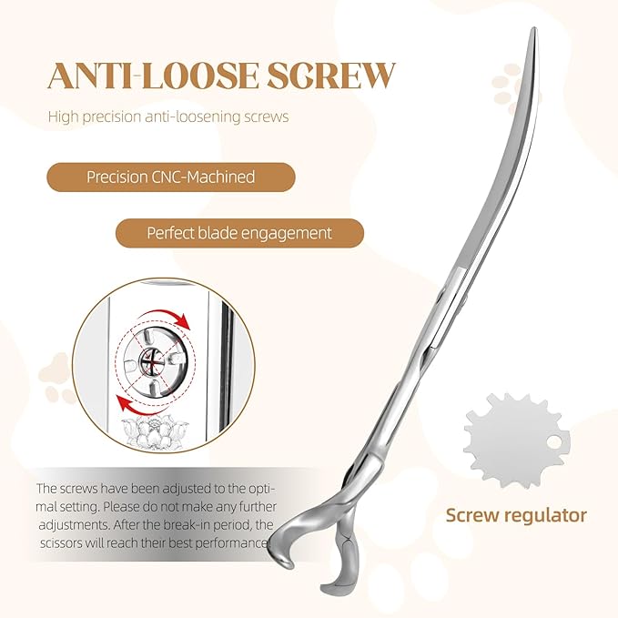 Curved Dog Grooming Scissors 7.5 in Professional Pet Grooming Shears Japan VG10 Reversible Ergonomically Designed handle for Grooming Face, Eyes, Paws & Body