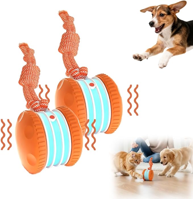 Interactive Dog Toys, 2026 Upgrade Self Moving Ball with Smart 360° Random Rotation, Chew Resistant Automatic Toy for Boredom, for Indoor Play on Tile Wood Floor Carpet (Orange 2PCS)